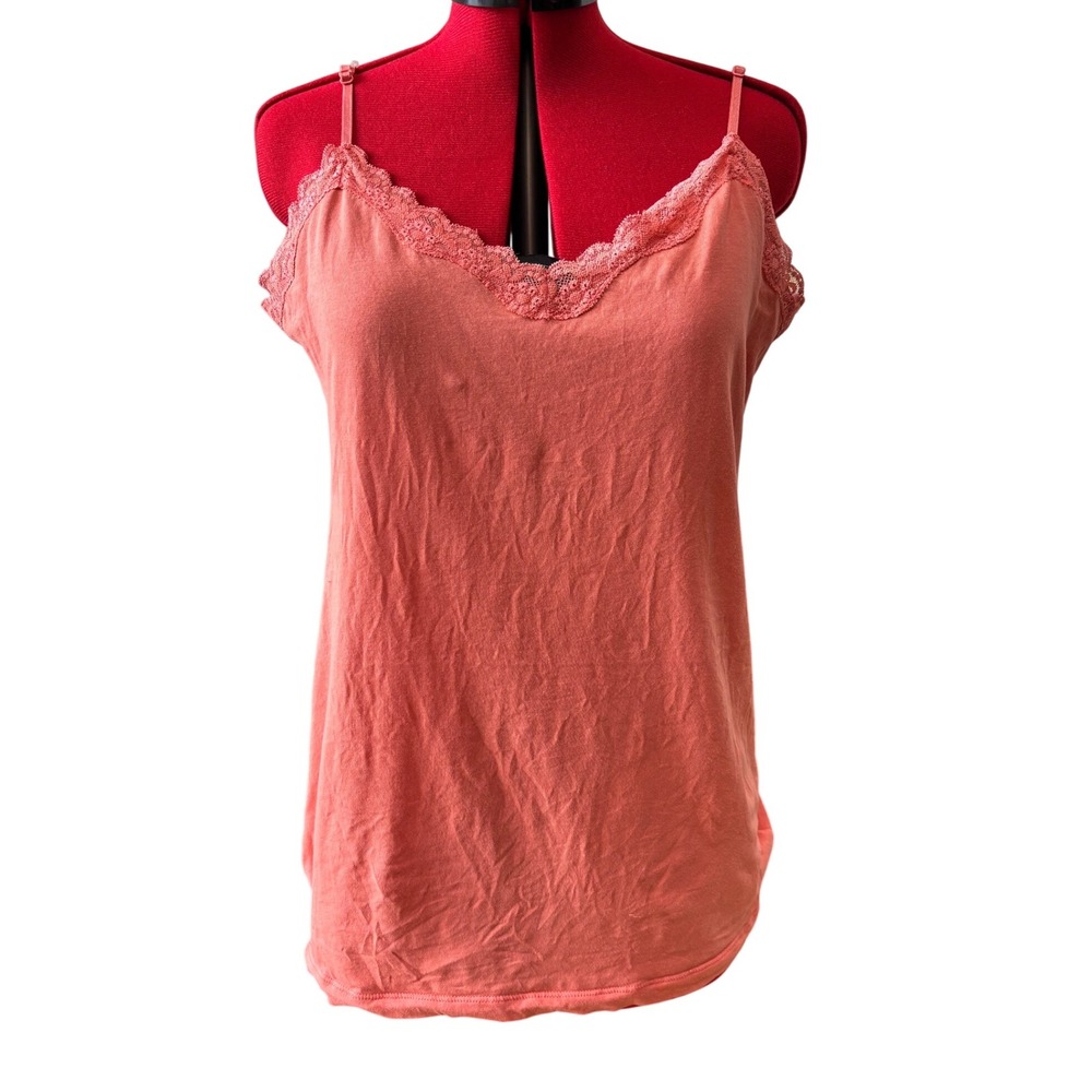 Y2K‎ Old Navy Lace trim cami tank top coral Large Y2K coquette camisole sz large